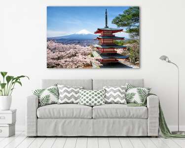 Tavasz és Sakura a Chureito pagoda Japánban Fujiyoshida (vászonkép) - vászonkép, falikép otthonra és irodába