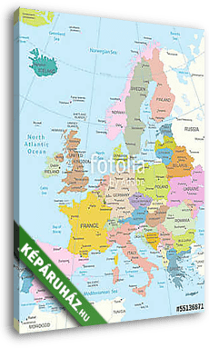 Európa-nagyon részletes térkép. - vászonkép 3D látványterv