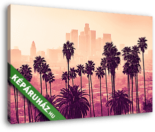 Los Angeles skyline with palm trees in the foreground - vászonkép 3D látványterv