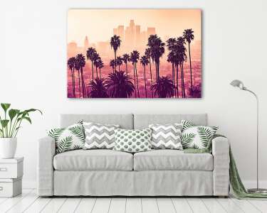 Los Angeles skyline with palm trees in the foreground (vászonkép) - vászonkép, falikép otthonra és irodába