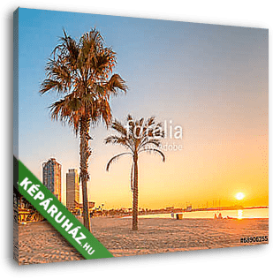 Barceloneta Beach in Barcelona at sunrise - vászonkép 3D látványterv