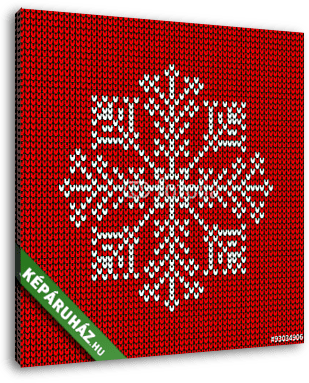 Absztrakt karácsonyi kártya kötött hópehely piros / fehér - vászonkép 3D látványterv