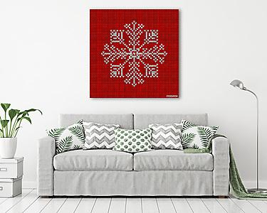 Absztrakt karácsonyi kártya kötött hópehely piros / fehér (vászonkép) - vászonkép, falikép otthonra és irodába