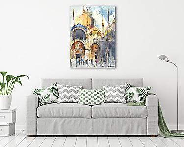 Velencei akvarellfestés San-Marco templom templomi üdvözlőlap (vászonkép) - vászonkép, falikép otthonra és irodába