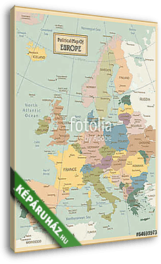 Európa-nagyon részletes térkép. - vászonkép 3D látványterv