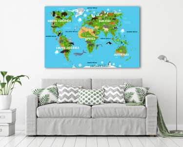 Világtérkép gyerekeknek az óveánok és kontinensek neveivel (vászonkép) - vászonkép, falikép otthonra és irodába