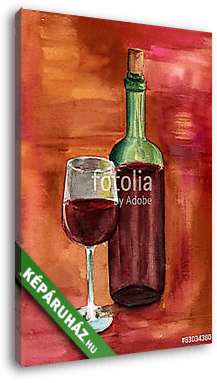 Boros üveg és pohár színes háttérrel (akvarell) - vászonkép 3D látványterv