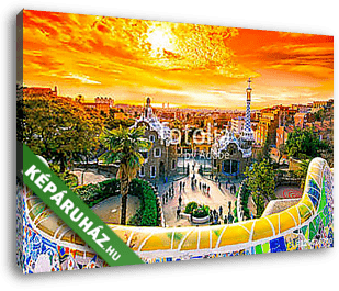View of the city from Park Guell in Barcelona, Spain, at sunrise - vászonkép 3D látványterv