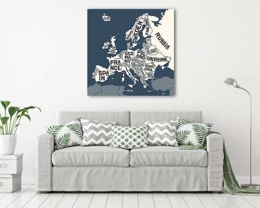 Európa poszter, országnevekkel (vászonkép) - vászonkép, falikép otthonra és irodába