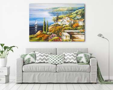 Mediterrán és vitorlás (olajfestmény reprodukció) (vászonkép) - vászonkép, falikép otthonra és irodába