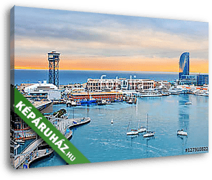 Barcelona cruise port, public promenade and cable car over Barce - vászonkép 3D látványterv