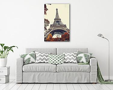 Párizsban. Szép kilátás az Eiffel-toronyra ősszel (vászonkép) - vászonkép, falikép otthonra és irodába