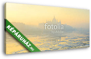 Panorámás kilátás Budapest Pest partjára a Parlament épülete i - vászonkép 3D látványterv