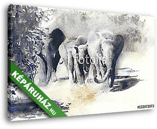 Elefántok akvarell festés afrikai szafari - vászonkép 3D látványterv