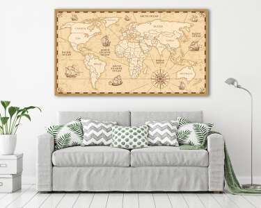 Vektor antik hatású világtérkép (vászonkép) - vászonkép, falikép otthonra és irodába