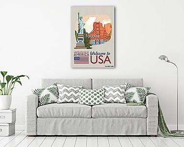 Üdvözöljük az USA-ban. Amerikai Egyesült Államok poszter. Vektor (vászonkép) - vászonkép, falikép otthonra és irodába