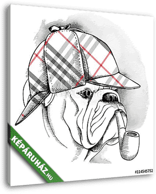 The Image Portrait of a dog Bulldog wearing the deerstalker and  - vászonkép 3D látványterv