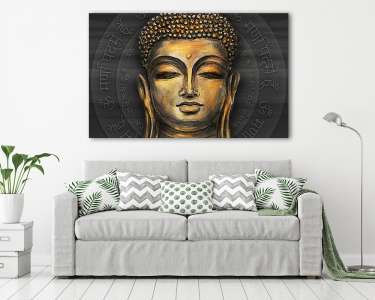 Arany Buddha fej részlet, digitális art (vászonkép) - vászonkép, falikép otthonra és irodába