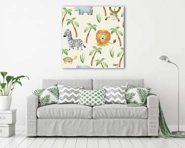 Vidám afrikai állatok tapétaminta (vászonkép) - vászonkép, falikép otthonra és irodába