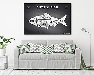 Cut of meat set. Poster Butcher diagram and scheme - Fish (vászonkép) - vászonkép, falikép otthonra és irodába