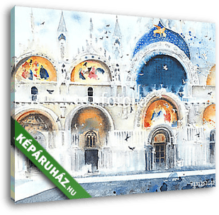Velence Olaszország San Marco kupola akvarell festmény illusztrá - vászonkép 3D látványterv