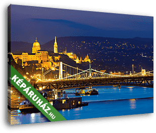 Bridges és Castle Hill éjszakai kilátás Budapesten - vászonkép 3D látványterv