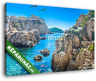 Adriatic sea bay Dubrovnik. / Marble hidden bay in old city center of famous town Dubrovnik, scenery of Game of Thrones, Croatia - vászonkép 3D látványterv