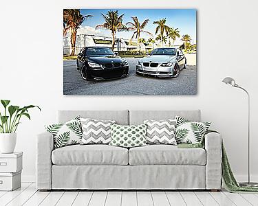 Két BMW pálmákkal (vászonkép) - vászonkép, falikép otthonra és irodába