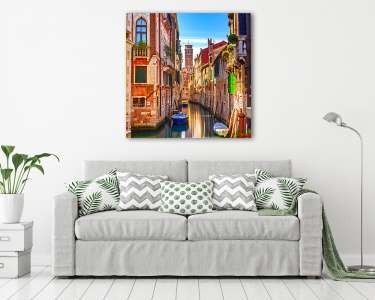 Velencei városkép, vízi csatorna, balkáni templom és hagyományos (vászonkép) - vászonkép, falikép otthonra és irodába