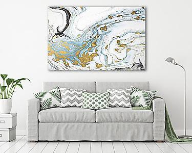 Marble abstract acrylic background. Nature marbling artwork texture. Golden glitter. (vászonkép) - vászonkép, falikép otthonra és irodába