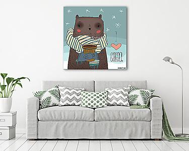 aranyos medve kakaócsészével. (vászonkép) - vászonkép, falikép otthonra és irodába