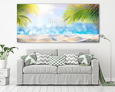 Abstract Beach Background - Sunny Sand And Shiny Sea At Shadows Of Palm Tree
 (vászonkép) - vászonkép, falikép otthonra és irodába
