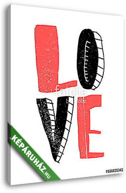 LOVE. Hand written lettering postcard or poster, banner for Valentine day or romantic occassion. Hand drawn vector illustration  - vászonkép 3D látványterv