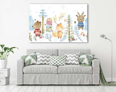 Erdei állatok télen tapétaminta (vászonkép) - vászonkép, falikép otthonra és irodába