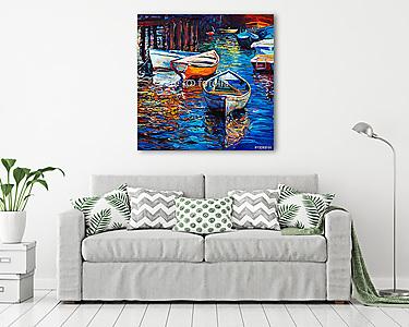 Csónakok a fodrozódó tavon (vászonkép) - vászonkép, falikép otthonra és irodába