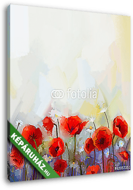 Az olajfestés vörös mákvirágok. - vászonkép 3D látványterv
