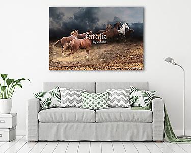 A lovak állományának gyors futása a sztyeppen keresztül (vászonkép) - vászonkép, falikép otthonra és irodába