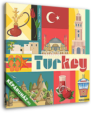Törökország vektoros vakáció illusztráció turkiai tereptárgyakka - vászonkép 3D látványterv