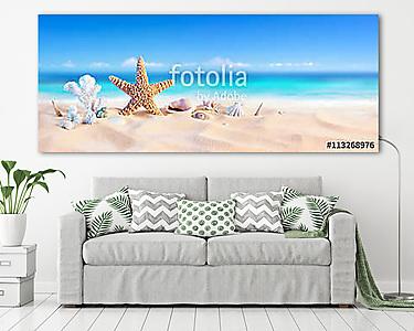 Golden Sand With Seashell And Starfish - Tropical Seashore
 (vászonkép) - vászonkép, falikép otthonra és irodába