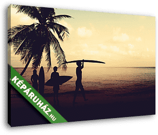 Art photo styles of silhouette surfer on beach at sunset - vintage color tone - vászonkép 3D látványterv