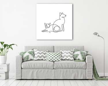 Kutya és macska együtt (vonalrajz, line art) (vászonkép) - vászonkép, falikép otthonra és irodába