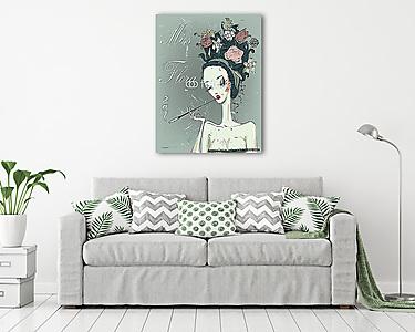 aranyos nő, szép virágokkal a hajában (vászonkép) - vászonkép, falikép otthonra és irodába