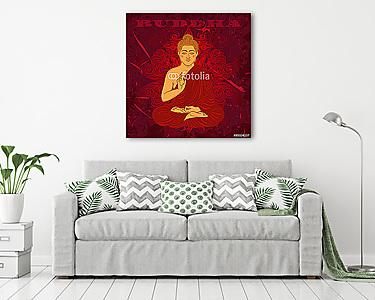 Vintage poszter ülő Buddha a grunge háttér fölött (vászonkép) - vászonkép, falikép otthonra és irodába