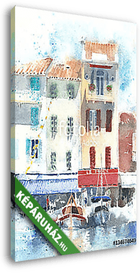 Kis kikötő a Francia riviérán - akvarell - vászonkép 3D látványterv