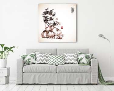 Kis bambuszfa és vad orchidea a sziklákon. A hagyományos japánok (vászonkép) - vászonkép, falikép otthonra és irodába