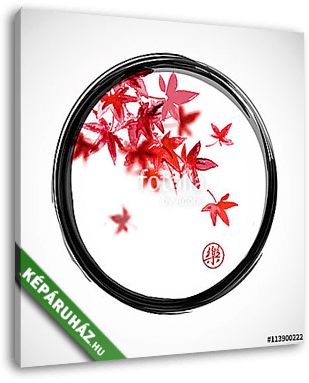 Piros japán juharlevél fekete enso zen körben Tartalmaz hier - vászonkép 3D látványterv