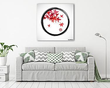 Piros japán juharlevél fekete enso zen körben Tartalmaz hier (vászonkép) - vászonkép, falikép otthonra és irodába