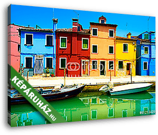 Velence,Burano sziget-csatorna, színes kikötő házai - vászonkép 3D látványterv