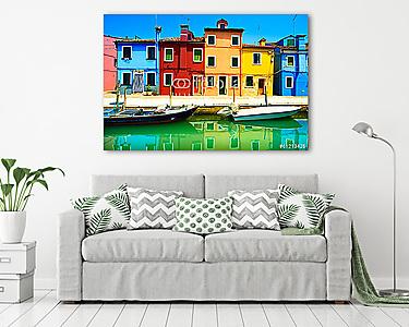 Velence,Burano sziget-csatorna, színes kikötő házai (vászonkép) - vászonkép, falikép otthonra és irodába