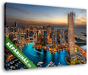 Dubai Marina Bay naplemente után - vászonkép 3D látványterv